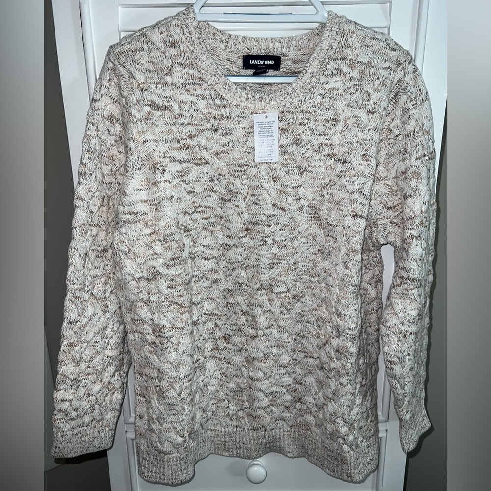 Lands' End Textured Knit Sweater in Cream